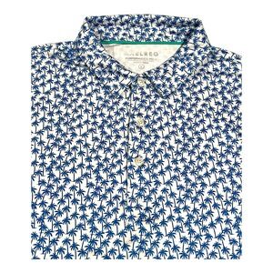 MAELREG Men's Large Performance Golf Polo Palm Tree Print Short Sleeve